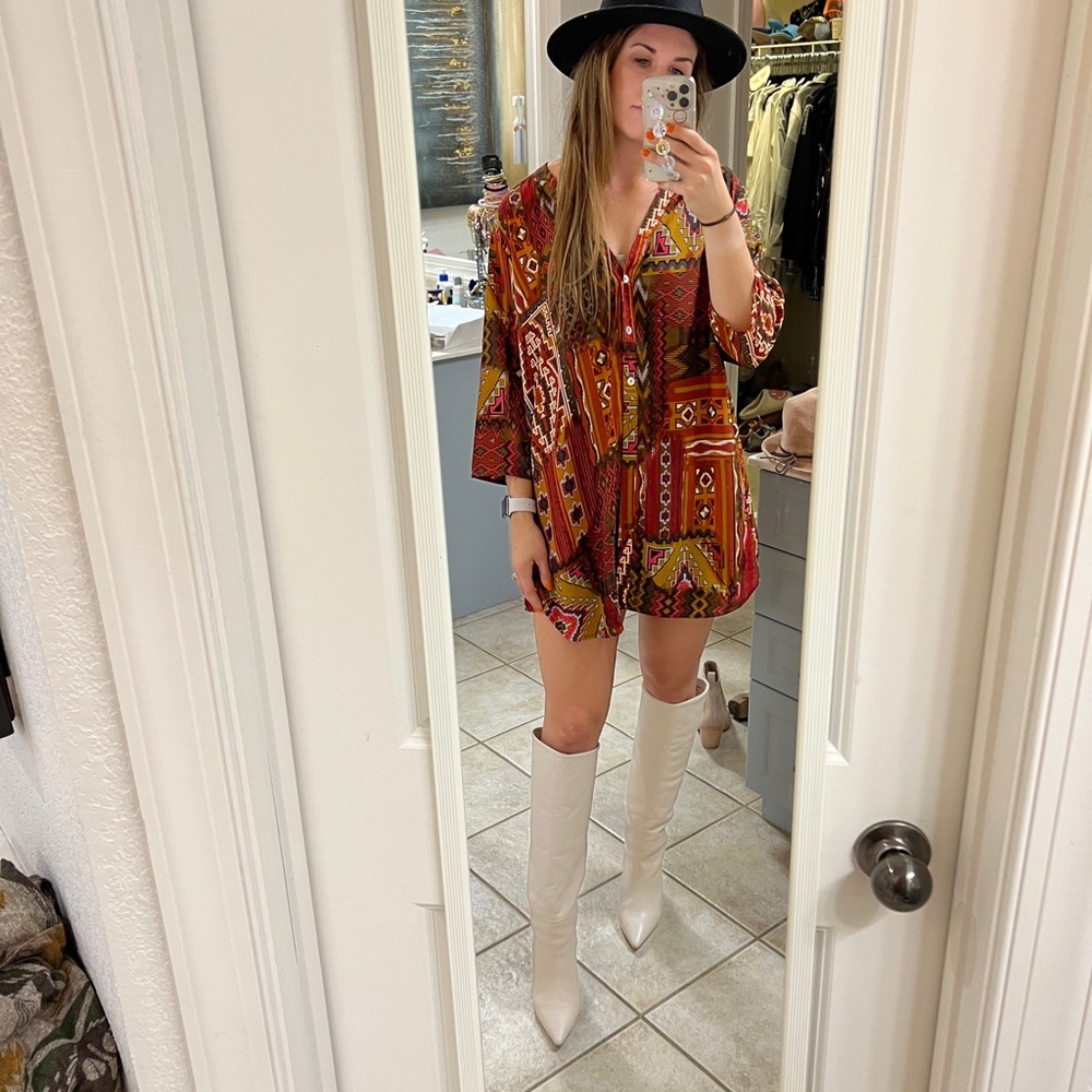 Showmeyourmumu Ethnic Aztec Print Button Front Oversized Tunic Womens Small